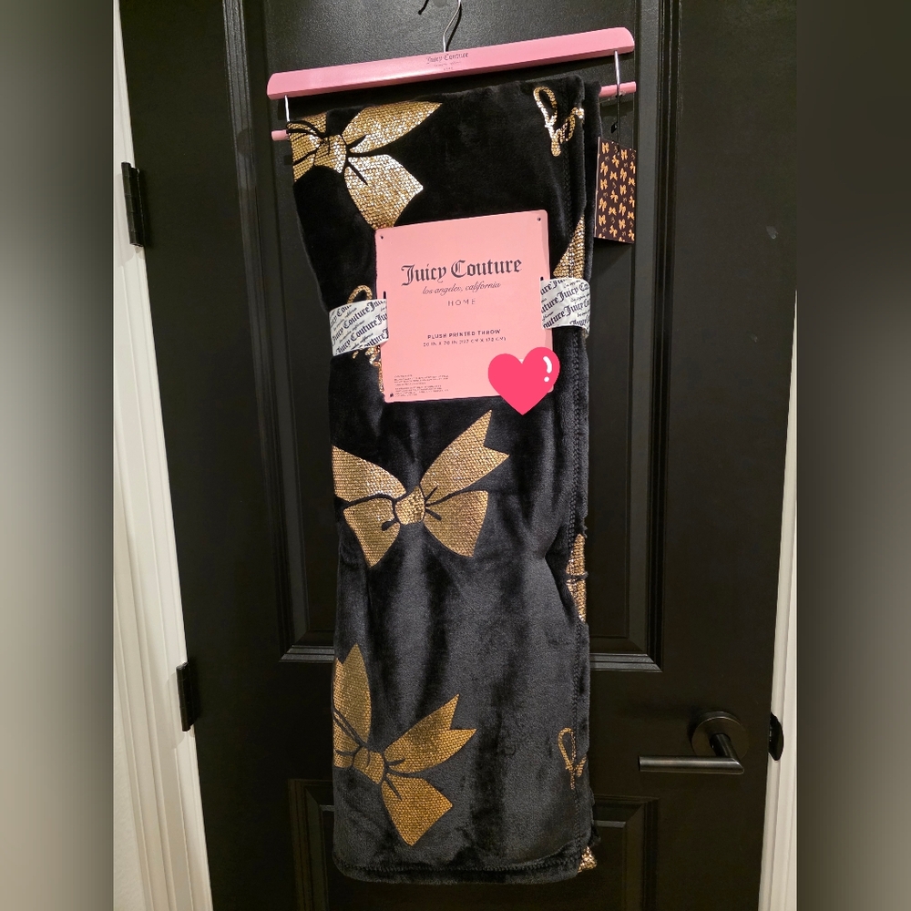 NWT Juicy Couture Black Throw with Gold Bow Accents